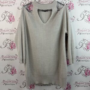 Urban Heritage sweater cold shoulder cut outs Light Gray Cowl Neck Sweater